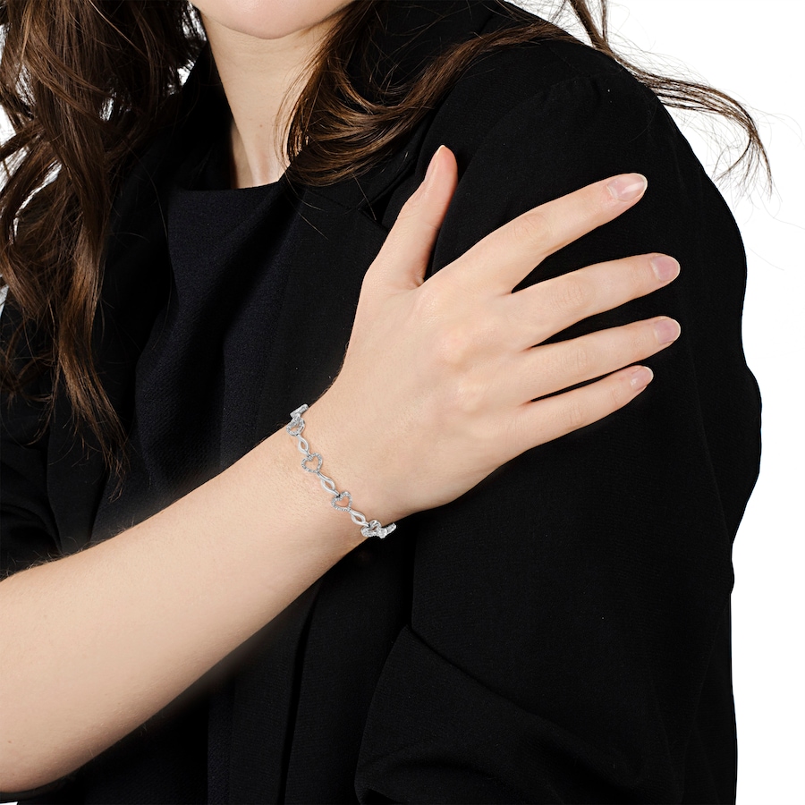 Image 990633_ALTMORE3.jpg, Product 990-633 / Price $784.00, .925 Sterling Silver 1/4 Cttw Round-Cut Diamond Alternating Heart and Leaf Link Bracelet (I-J Color, I3 Clarity) - Size 7.25" from Haus of Brilliance on TSC.ca's Jewellery department