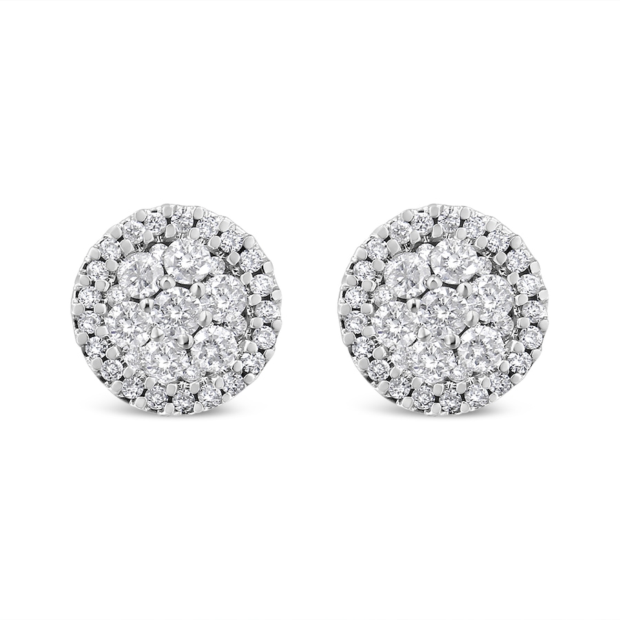 Image 990637.jpg, Product 990-637 / Price $6,125.00, 14K White Gold 1.0 Cttw Brilliant-Cut Diamond Halo-Style Cluster Round Button Stud Earrings (H-I Color, I1-I2 Clarity) from Haus of Brilliance on TSC.ca's Jewellery department