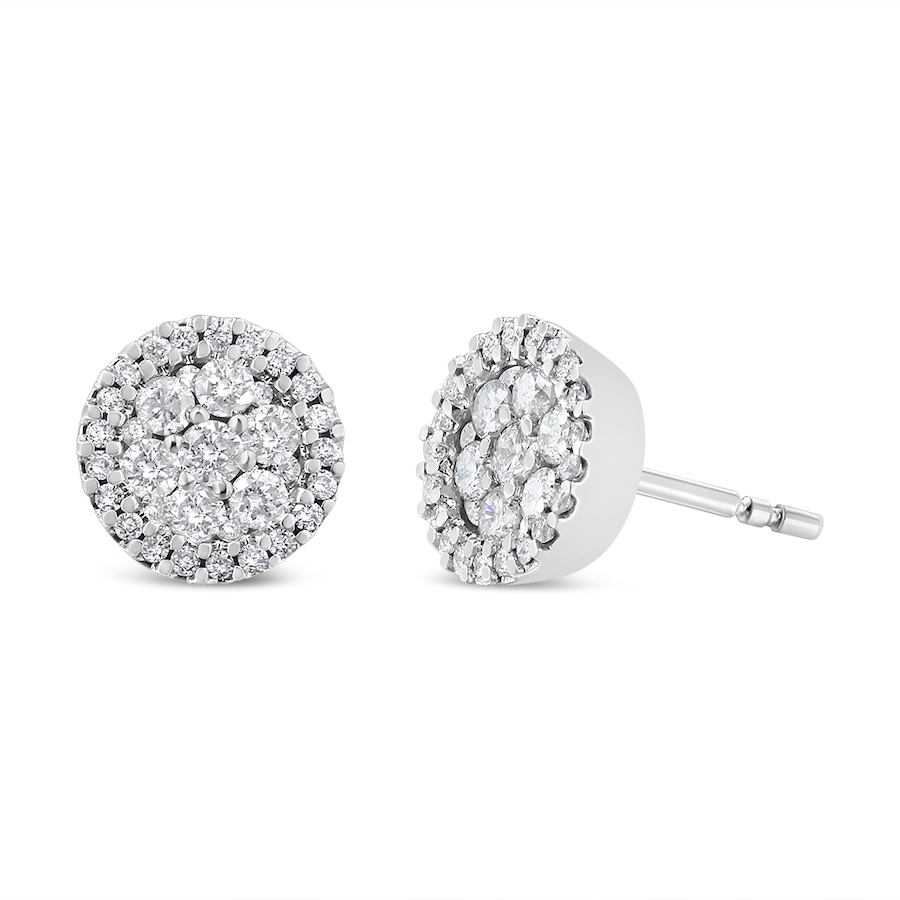 Image 990637_ALTMORE1.jpg, Product 990-637 / Price $6,125.00, 14K White Gold 1.0 Cttw Brilliant-Cut Diamond Halo-Style Cluster Round Button Stud Earrings (H-I Color, I1-I2 Clarity) from Haus of Brilliance on TSC.ca's Jewellery department