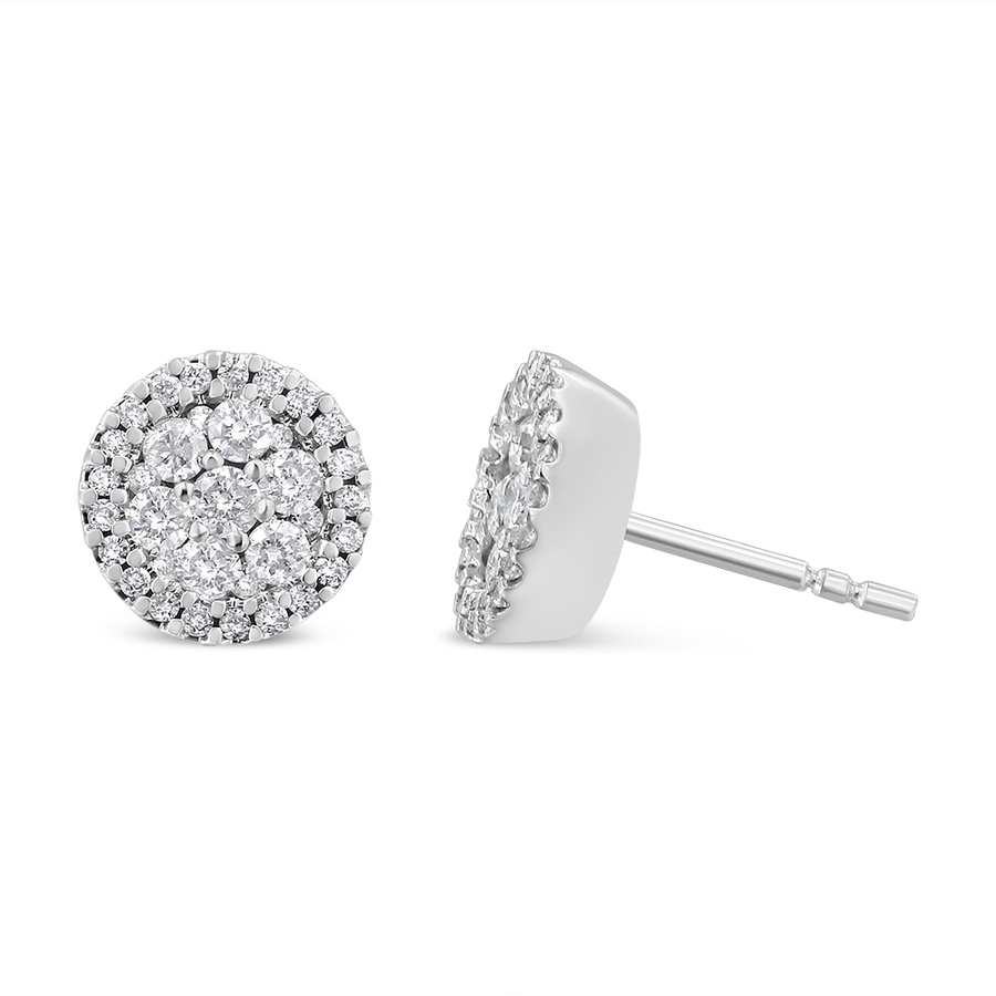 Image 990637_ALTMORE2.jpg, Product 990-637 / Price $6,125.00, 14K White Gold 1.0 Cttw Brilliant-Cut Diamond Halo-Style Cluster Round Button Stud Earrings (H-I Color, I1-I2 Clarity) from Haus of Brilliance on TSC.ca's Jewellery department