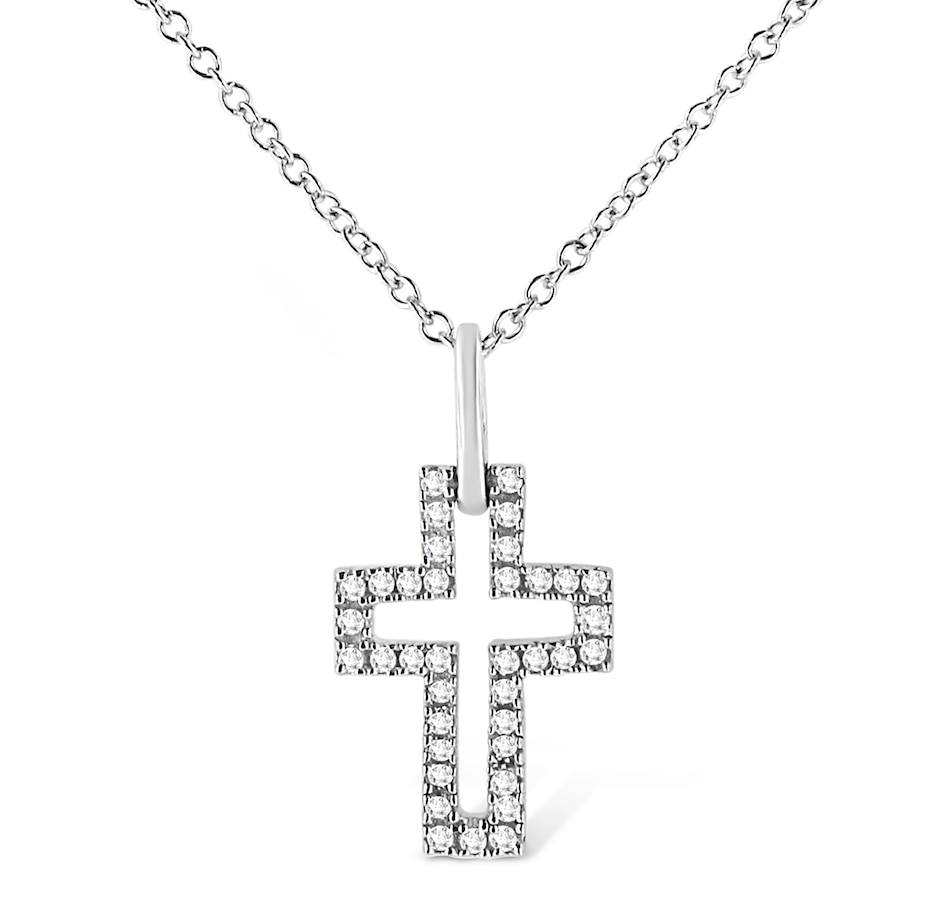 Image 990639.jpg, Product 990-639 / Price $492.00, .925 Sterling Silver 1/10 cttw Pave-Set Round-Cut Diamond Open Cross 18" Pendant Necklace (I-J Color, I1-2 Clarity) from Haus of Brilliance on TSC.ca's Jewellery department