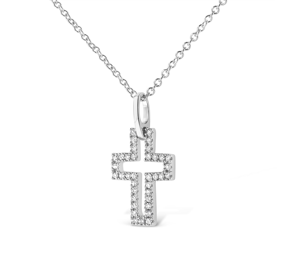 Image 990639_ALTMORE2.jpg, Product 990-639 / Price $492.00, .925 Sterling Silver 1/10 cttw Pave-Set Round-Cut Diamond Open Cross 18" Pendant Necklace (I-J Color, I1-2 Clarity) from Haus of Brilliance on TSC.ca's Jewellery department