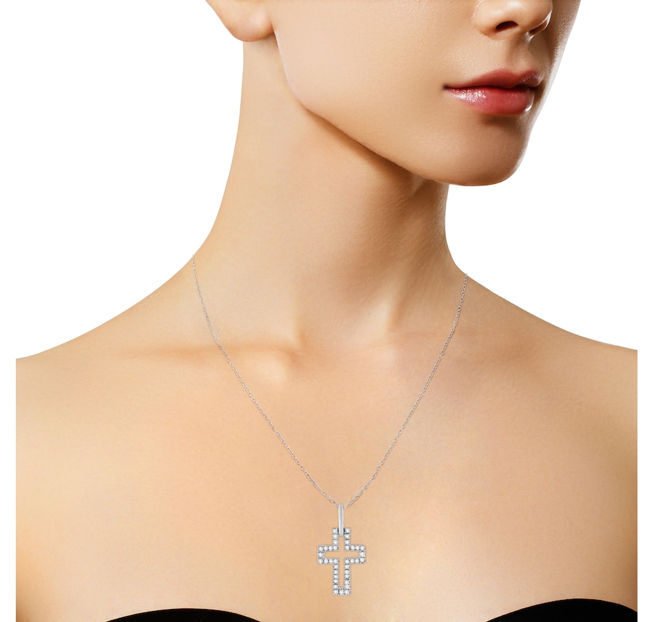 Image 990639_ALTMORE4.jpg, Product 990-639 / Price $492.00, .925 Sterling Silver 1/10 cttw Pave-Set Round-Cut Diamond Open Cross 18" Pendant Necklace (I-J Color, I1-2 Clarity) from Haus of Brilliance on TSC.ca's Jewellery department