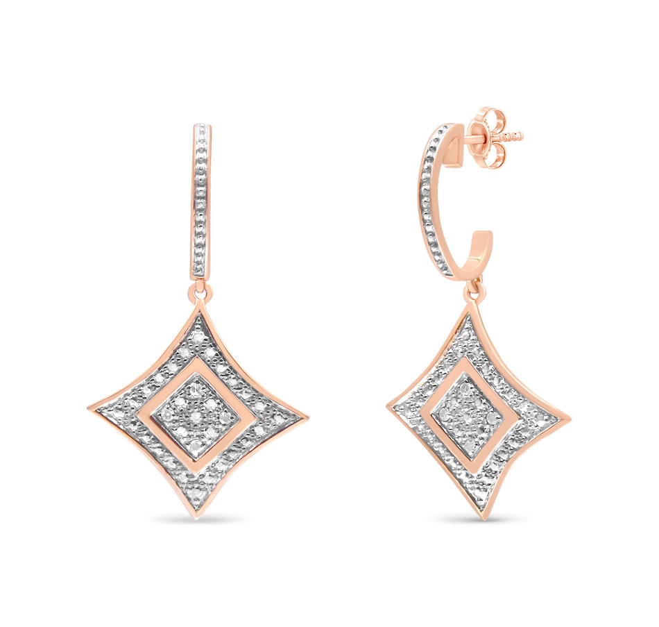 Image 990640.jpg, Product 990-640 / Price $375.00, 14K Rose Gold Plated .925 Sterling Silver Round-Cut Diamond Accent Dangle Rhombus Earrings (H-I Color, I2-I3 Clarity) from Haus of Brilliance on TSC.ca's Jewellery department