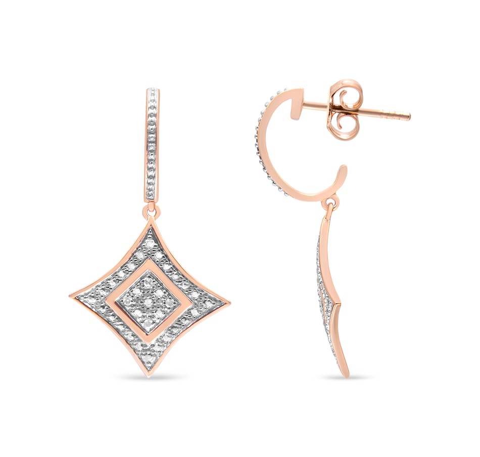 Image 990640_ALTMORE2.jpg, Product 990-640 / Price $375.00, 14K Rose Gold Plated .925 Sterling Silver Round-Cut Diamond Accent Dangle Rhombus Earrings (H-I Color, I2-I3 Clarity) from Haus of Brilliance on TSC.ca's Jewellery department