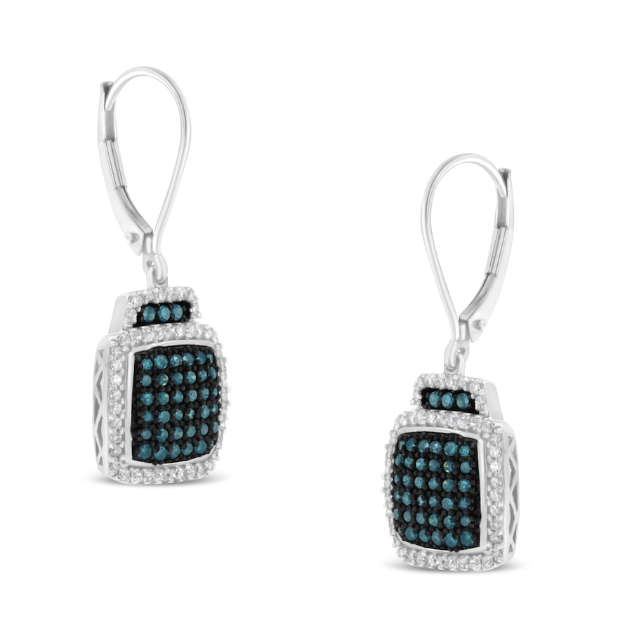 Image 990641.jpg, Product 990-641 / Price $2,352.00, Black Rhodium over .925 Sterling Silver ¾ Cttw Blue and White Diamond Cushion Shaped Dangle Earrings (Enhanced Blue & I-J Color, I2-I3 Clarity) from Haus of Brilliance on TSC.ca's Jewellery department