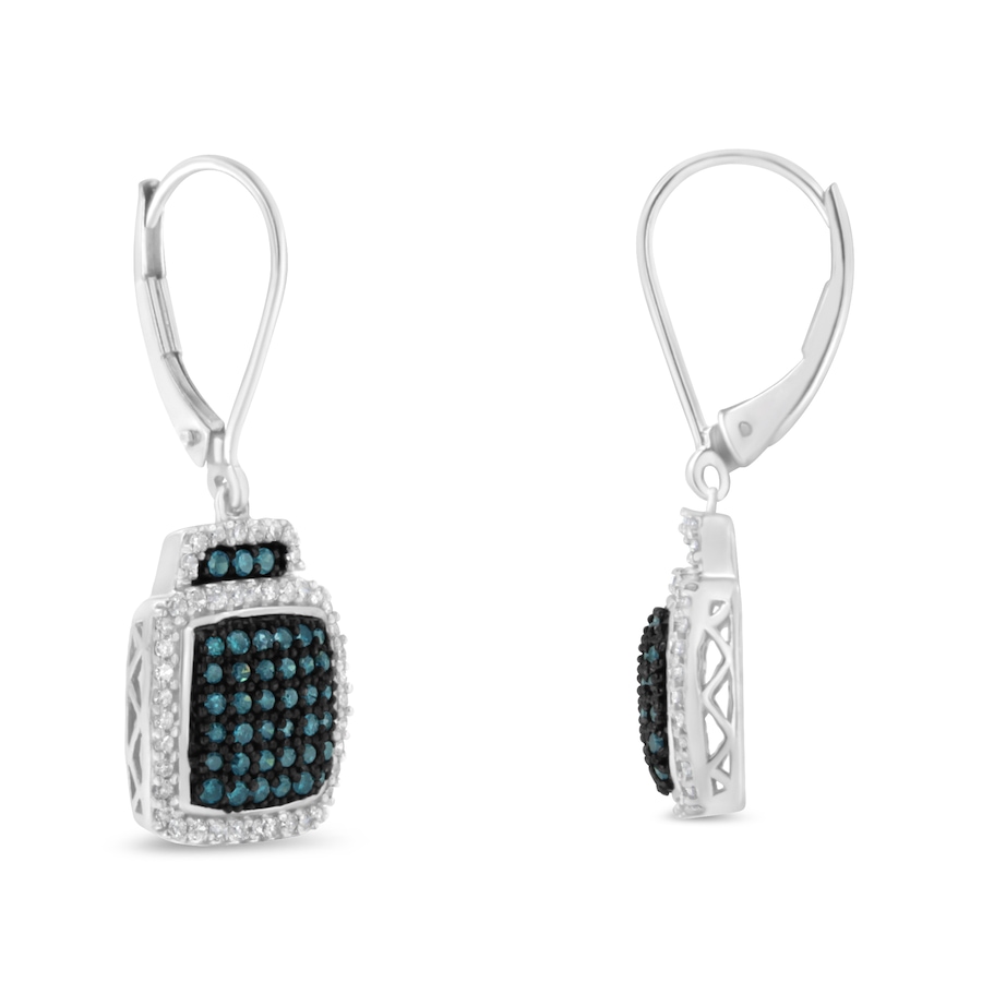 Image 990641_ALTMORE1.jpg, Product 990-641 / Price $2,352.00, Black Rhodium over .925 Sterling Silver ¾ Cttw Blue and White Diamond Cushion Shaped Dangle Earrings (Enhanced Blue & I-J Color, I2-I3 Clarity) from Haus of Brilliance on TSC.ca's Jewellery department
