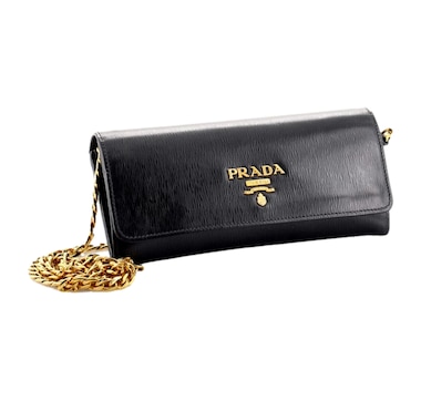 Prada Black Vitello Move Leather Chain Crossbody Wallet Clutch