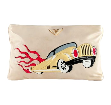 Prada 'Hot Rod Culture' Car Applique White Leather Handbag Clutch (Pre-owned)