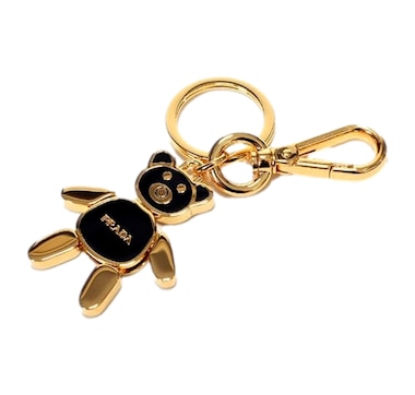 Prada Women&#039;s Black/Gold Teddy Bear Handbag Charm Keychain
