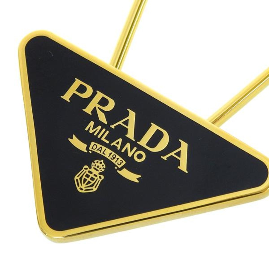 Image 992318_ALTMORE10.jpg, Product 992-318 / Price $676.00, Prada Enameled Metal Logo Pin Key Ring Black and Gold Purse Charm from Prada on TSC.ca's Fashion department