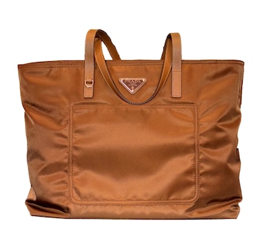 Prada Nylon and Leather Medium Shopper Tote Bag Tobacco Brown