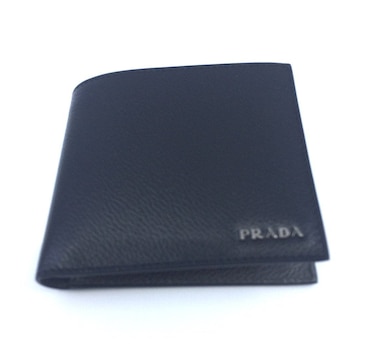Prada Mens Wallet Black Gray Vitello Micro Grain Leather Bifold