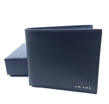 Prada Mens Baltico Blue Vitello Micro Grain Leather Bifold Wallet