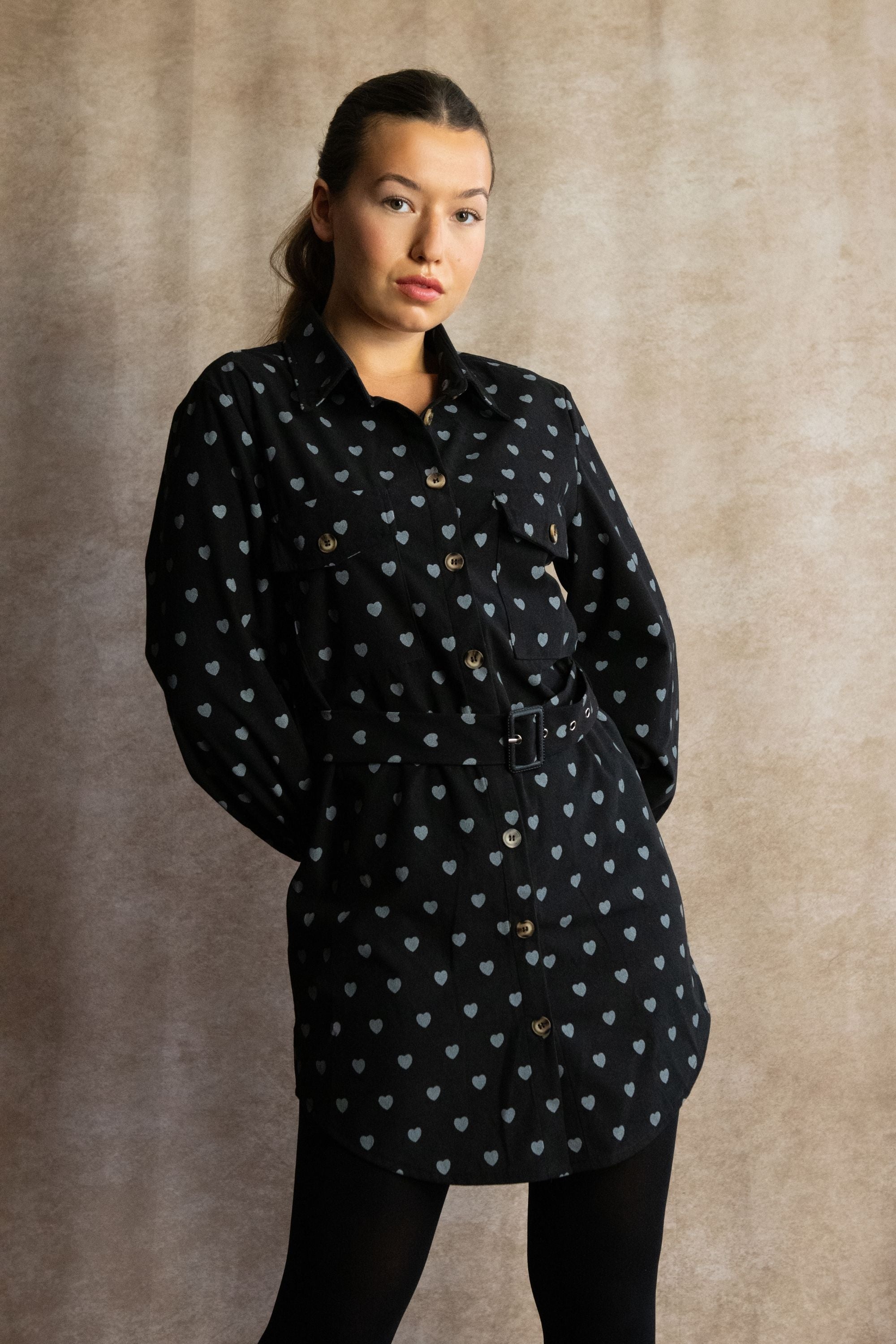 Annick Stephanie Shirt Tunic Dress Corduroy Heart Print Belt - TSC.ca