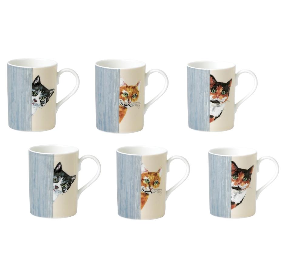 Image 992553.jpg, Product 992-553 / Price $168.00, Roy Kirkham LUCY MUG-CAT THROUGH THE DOOR, Set of 6, Bone China Ceramic, Made in England from Roy Kirkham on TSC.ca's Home & Garden department