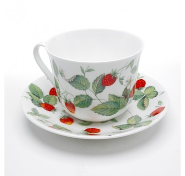 Roy Kirkham Breakfast Cup/Saucer - Alpine Strawberry Set of 2, Bone China Ceramic Made in England