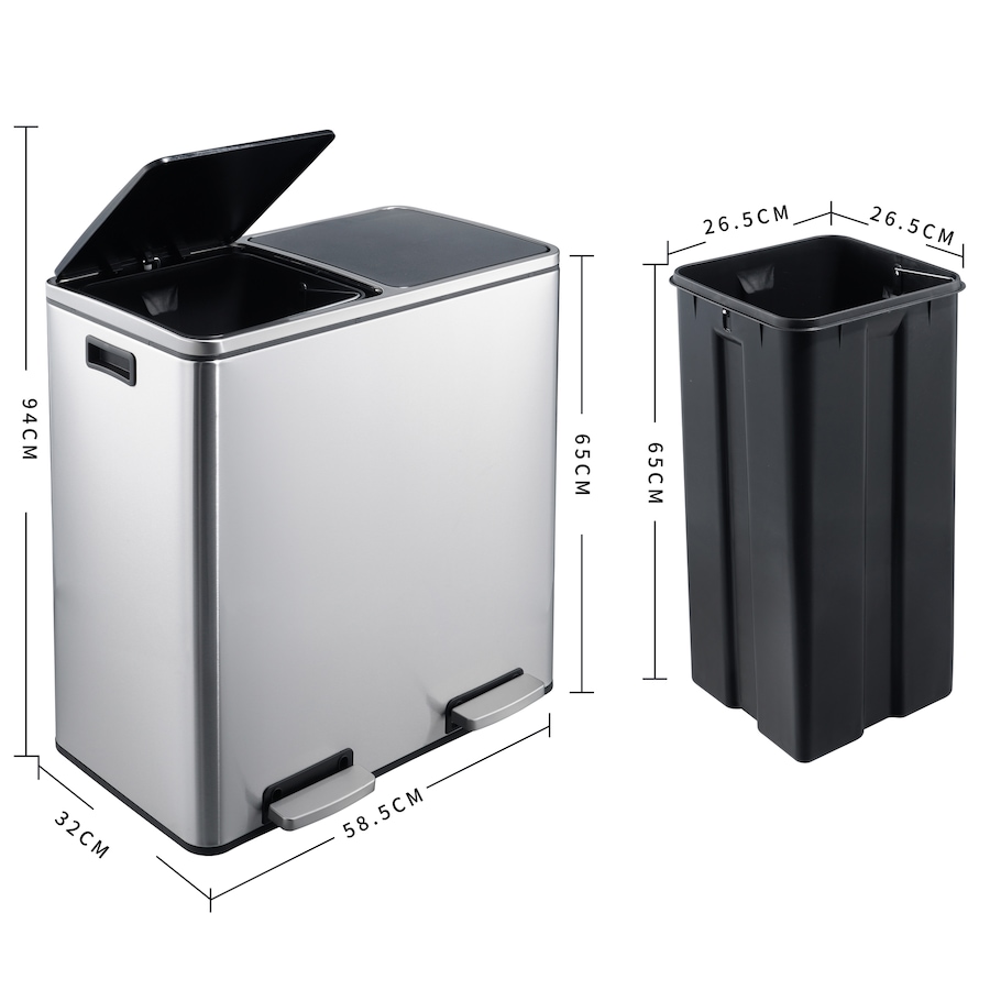 Image 992644_ALTMORE1.jpg, Product 992-644 / Price $297.00, Heim Concept Stainless Steel 60L Stainless Steel Dual Compartment Trash Can - Matt Silver from Jiallo on TSC.ca's Home & Garden department