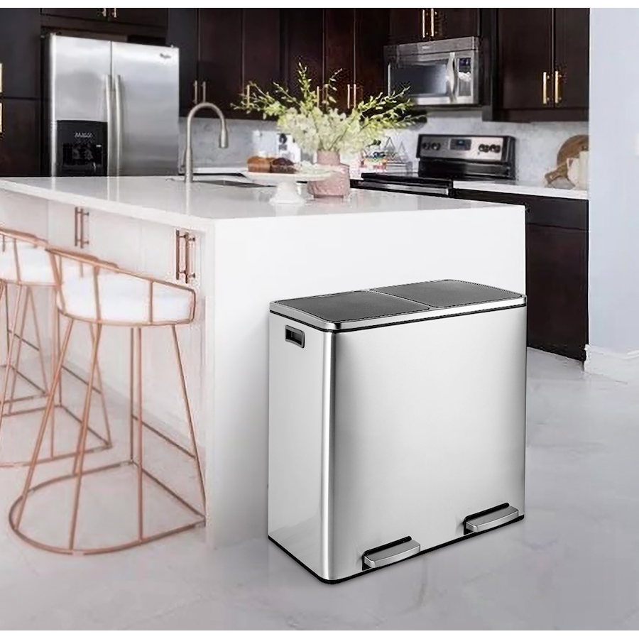Image 992644_ALTMORE4.jpg, Product 992-644 / Price $297.00, Heim Concept Stainless Steel 60L Stainless Steel Dual Compartment Trash Can - Matt Silver from Jiallo on TSC.ca's Home & Garden department