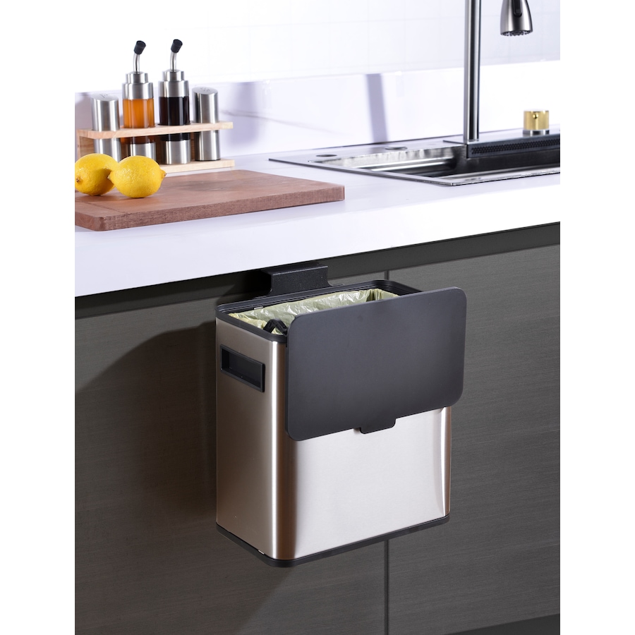 Image 992655_ALTMORE2.jpg, Product 992-655 / Price $89.00, 6L Slim Hanging Stainless steel kitchen waste trash can for cabinet door or wall-mounting in satin finish and fingerprint-proof. Always clean. from Jiallo on TSC.ca's Home & Garden department