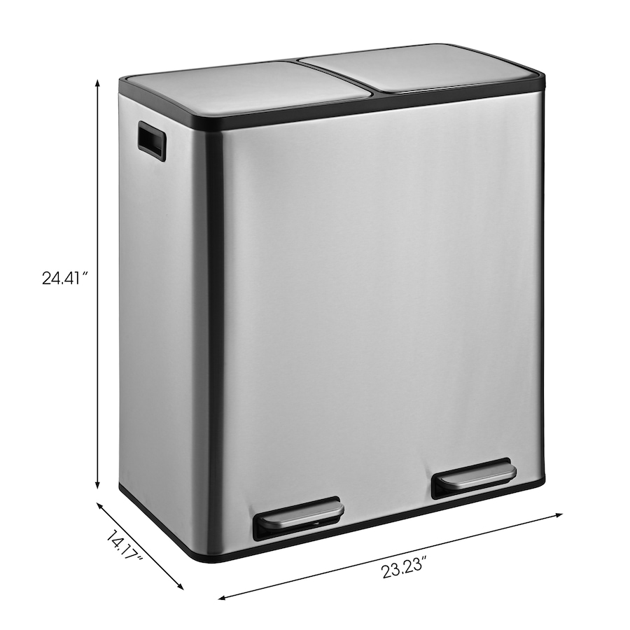 Image 992666_ALTMORE1.jpg, Product 992-666 / Price $352.00, 60L (30LX2) Stainless steel 2 compartments garbage and recycling bins with soft-close lids, satin finish and fingerprint proof from Jiallo on TSC.ca's Home & Garden department