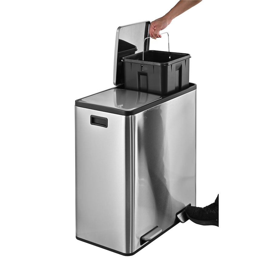 Image 992666_ALTMORE2.jpg, Product 992-666 / Price $352.00, 60L (30LX2) Stainless steel 2 compartments garbage and recycling bins with soft-close lids, satin finish and fingerprint proof from Jiallo on TSC.ca's Home & Garden department