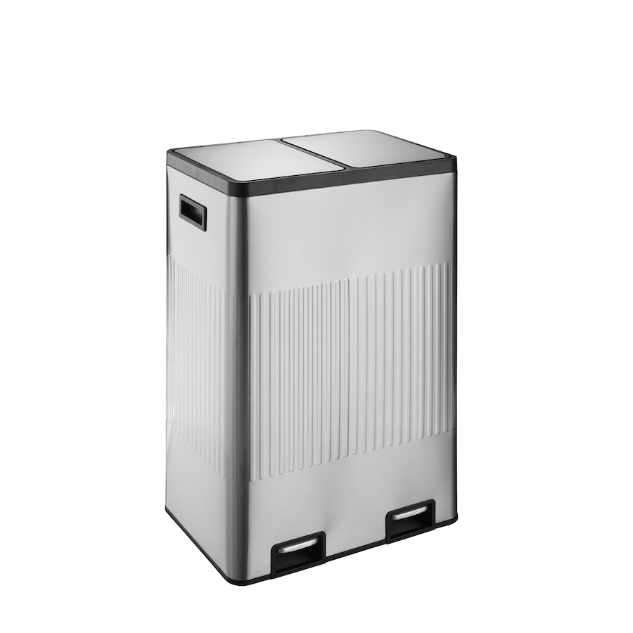 Image 992668.jpg, Product 992-668 / Price $352.00, 60L (30LX2) Stainless steel 2 compartments garbage and recycling bins with elegant linear embossment, soft-close lids and soft pedal. from Jiallo on TSC.ca's Home & Garden department