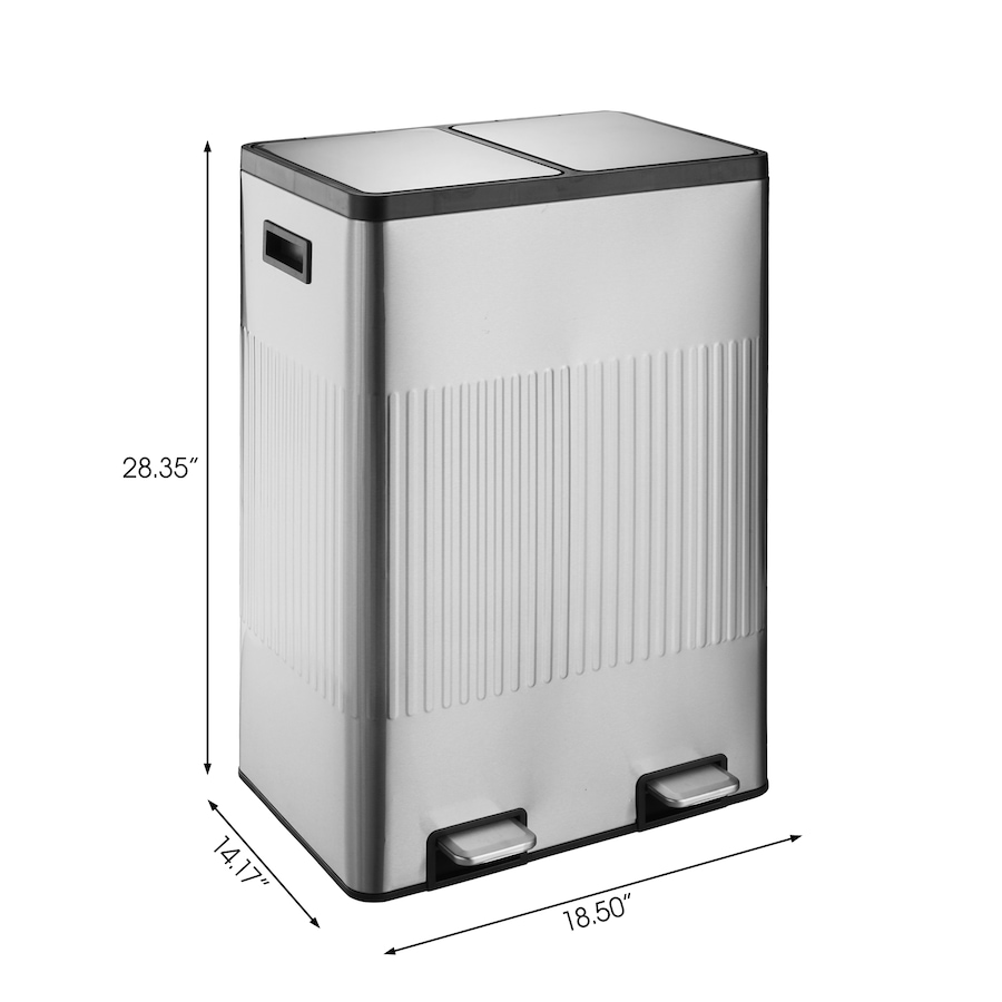 Image 992668_ALTMORE1.jpg, Product 992-668 / Price $352.00, 60L (30LX2) Stainless steel 2 compartments garbage and recycling bins with elegant linear embossment, soft-close lids and soft pedal. from Jiallo on TSC.ca's Home & Garden department