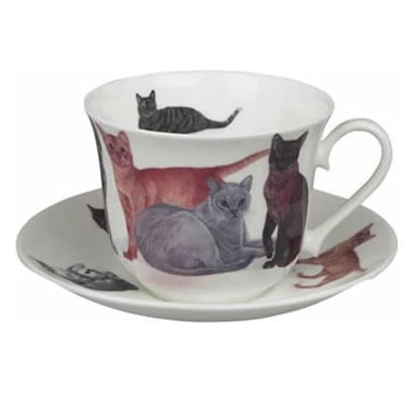 Roy Kirkham Breakfast Cup/Saucer-Cats Galore Set of 2