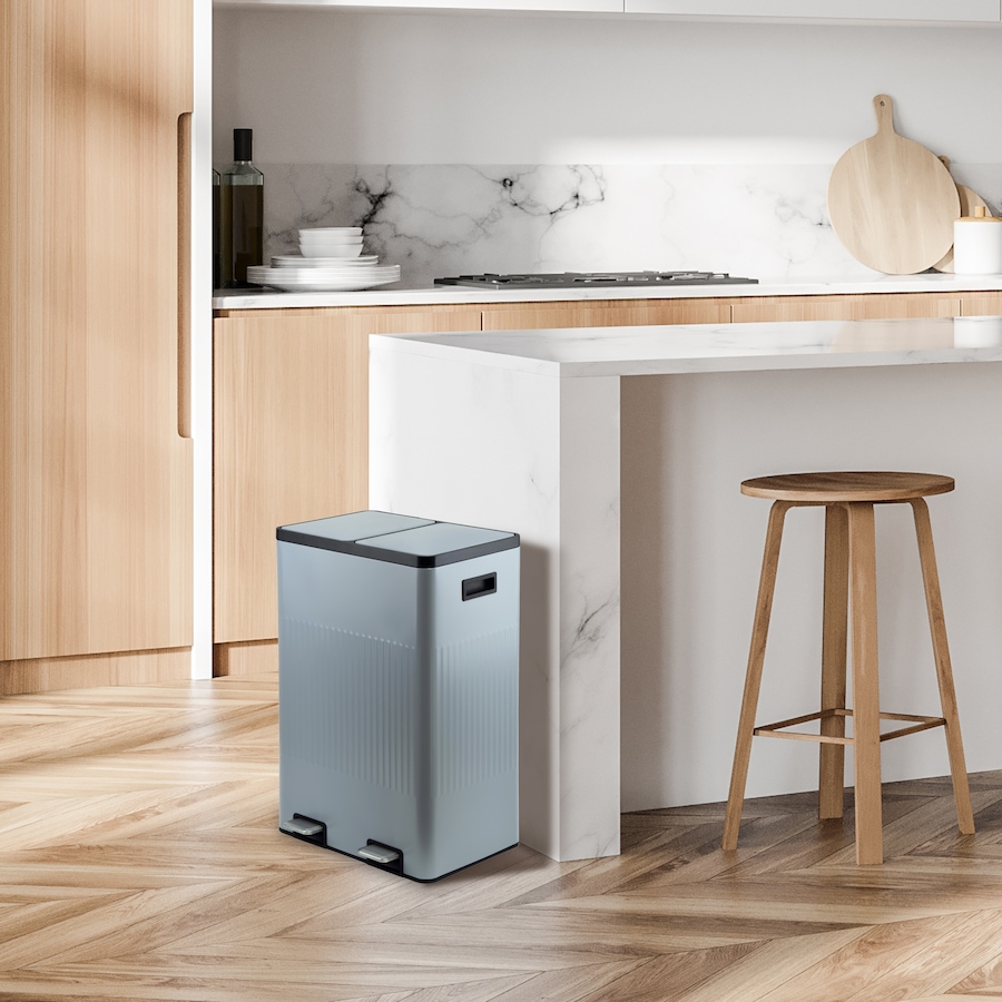 Image 992679_ALTMORE2.jpg, Product 992-679 / Price $286.00, 60L (30LX2) Powder coating 2 compartments garbage and recycling bins with elegant linear embossment, soft-close lids and soft pedal. from Jiallo on TSC.ca's Home & Garden department