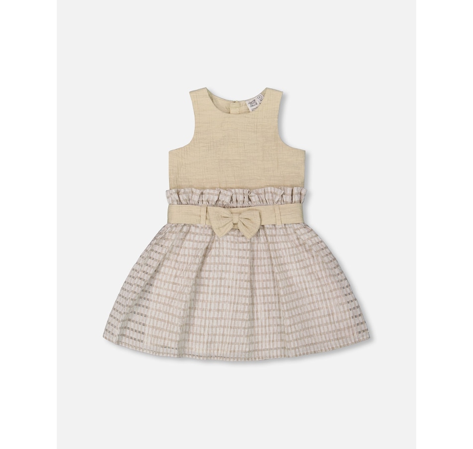 Bi-Material Belted Dress Beiges