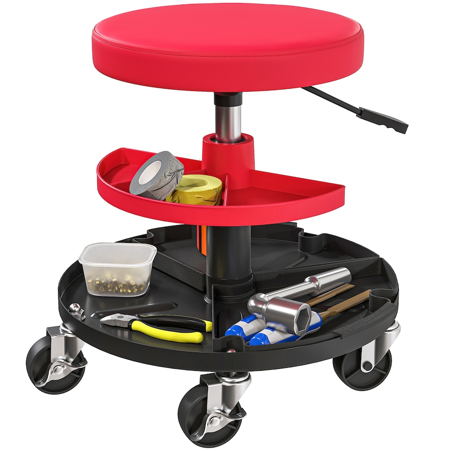 Image 993057.jpg, Product 993-057 / Price $62.99, HOMCOM Rolling Mechanic Stool, 300 LBS Capacity Garage Stool, Red from HOMCOM on TSC.ca's Home & Garden department
