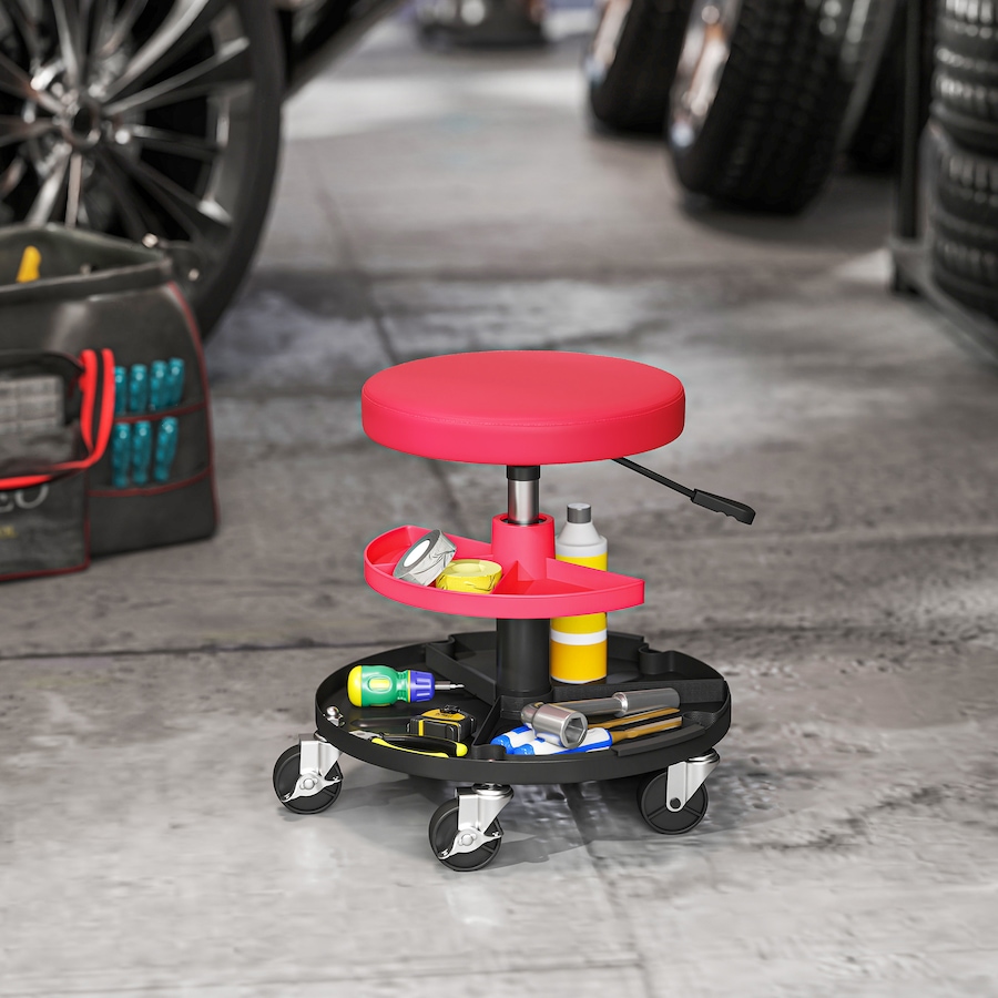 Image 993057_ALTMORE1.jpg, Product 993-057 / Price $62.99, HOMCOM Rolling Mechanic Stool, 300 LBS Capacity Garage Stool, Red from HOMCOM on TSC.ca's Home & Garden department