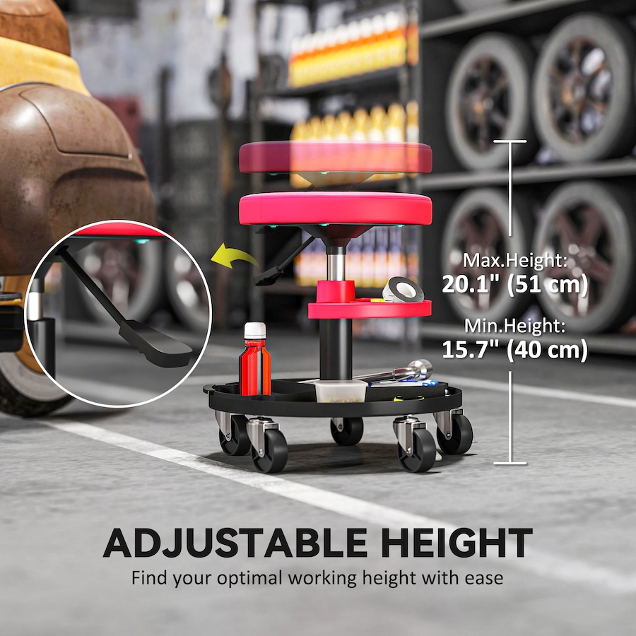 Image 993057_ALTMORE10.jpg, Product 993-057 / Price $62.99, HOMCOM Rolling Mechanic Stool, 300 LBS Capacity Garage Stool, Red from HOMCOM on TSC.ca's Home & Garden department