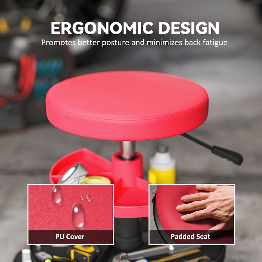 Image 993057_ALTMORE5.jpg, Product 993-057 / Price $62.99, HOMCOM Rolling Mechanic Stool, 300 LBS Capacity Garage Stool, Red from HOMCOM on TSC.ca's Home & Garden department