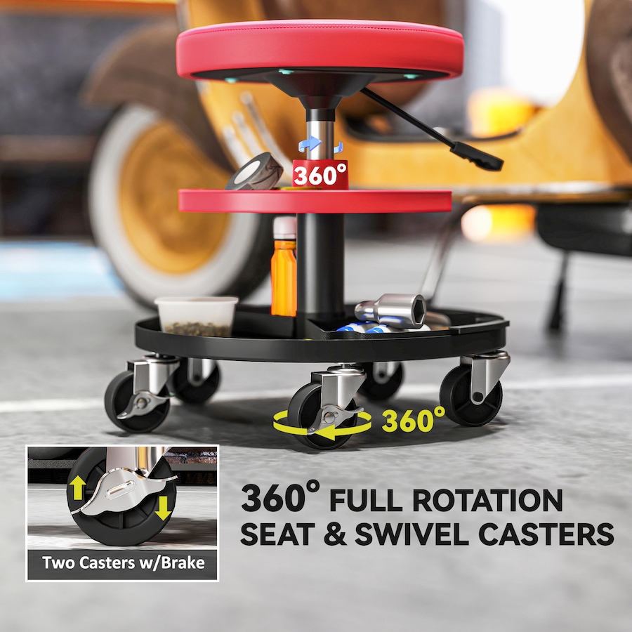 Image 993057_ALTMORE6.jpg, Product 993-057 / Price $62.99, HOMCOM Rolling Mechanic Stool, 300 LBS Capacity Garage Stool, Red from HOMCOM on TSC.ca's Home & Garden department