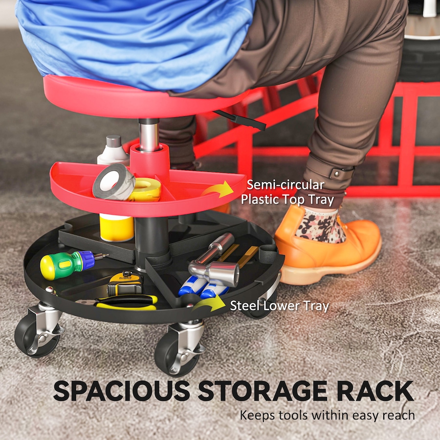 Image 993057_ALTMORE7.jpg, Product 993-057 / Price $62.99, HOMCOM Rolling Mechanic Stool, 300 LBS Capacity Garage Stool, Red from HOMCOM on TSC.ca's Home & Garden department