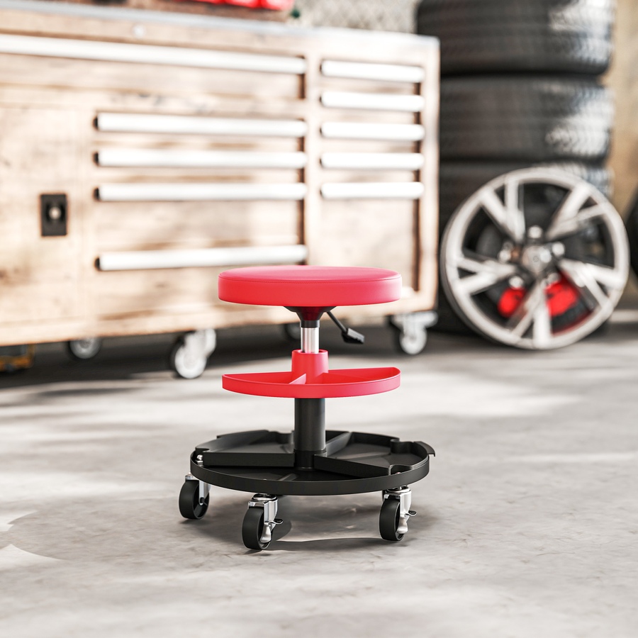 Image 993057_ALTMORE8.jpg, Product 993-057 / Price $62.99, HOMCOM Rolling Mechanic Stool, 300 LBS Capacity Garage Stool, Red from HOMCOM on TSC.ca's Home & Garden department