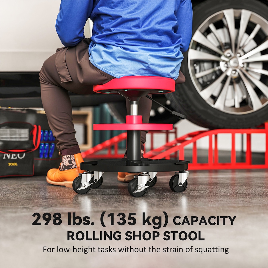Image 993057_ALTMORE9.jpg, Product 993-057 / Price $62.99, HOMCOM Rolling Mechanic Stool, 300 LBS Capacity Garage Stool, Red from HOMCOM on TSC.ca's Home & Garden department