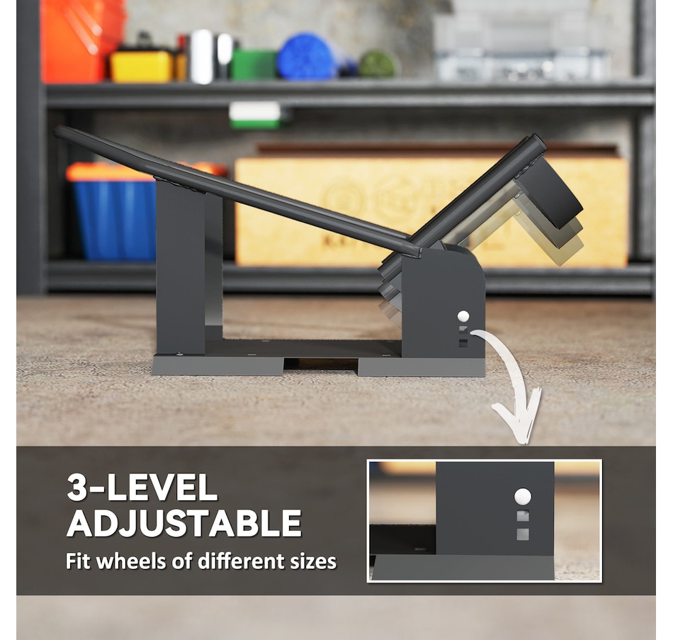 Image 993067_ALTMORE4.jpg, Product 993-067 / Price $69.99, HOMCOM Motorcycle Wheel Chock, 1800 lbs Motorcycle Wheel Stand, Black from HOMCOM on TSC.ca's Home & Garden department