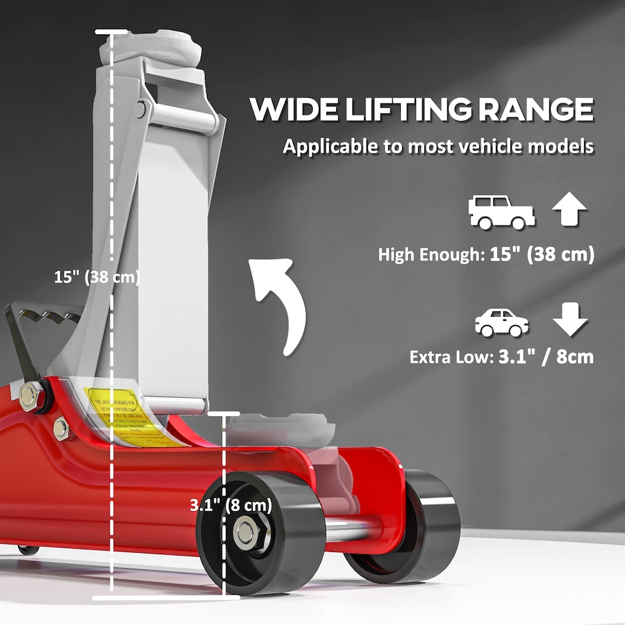 Image 993074_ALTMORE13.jpg, Product 993-074 / Price $94.99, HOMCOM Hydraulic Low Profile Jack 3.1"-15" 2.5 Ton Racing Floor Jack, Red from HOMCOM on TSC.ca's Home & Garden department