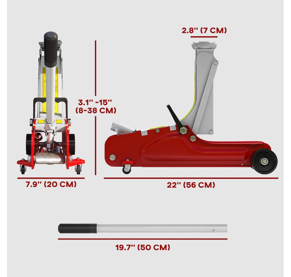 Image 993074_ALTMORE2.jpg, Product 993-074 / Price $119.99, HOMCOM Hydraulic Low Profile Jack 3.1"-15" 2.5 Ton Racing Floor Jack, Red from HOMCOM on TSC.ca's Home & Garden department