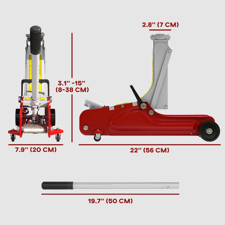 Image 993074_ALTMORE2.jpg, Product 993-074 / Price $94.99, HOMCOM Hydraulic Low Profile Jack 3.1"-15" 2.5 Ton Racing Floor Jack, Red from HOMCOM on TSC.ca's Home & Garden department