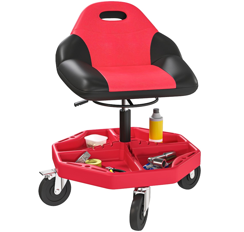 Image 993083.jpg, Product 993-083 / Price $129.99, HOMCOM Rolling Mechanic Stool, 300 LBS Capacity Garage Stool, Red from HOMCOM on TSC.ca's Home & Garden department