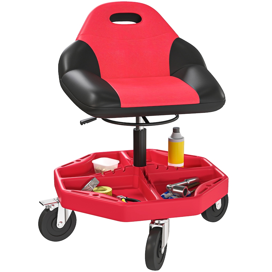 Image 993083.jpg, Product 993-083 / Price $129.99, HOMCOM Rolling Mechanic Stool, 300 LBS Capacity Garage Stool, Red from HOMCOM on TSC.ca's Home & Garden department