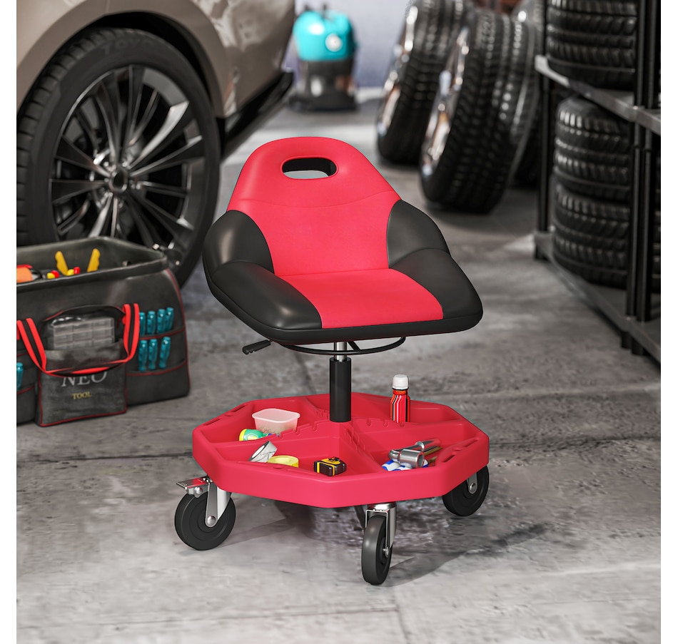 Image 993083_ALTMORE1.jpg, Product 993-083 / Price $129.99, HOMCOM Rolling Mechanic Stool, 300 LBS Capacity Garage Stool, Red from HOMCOM on TSC.ca's Home & Garden department