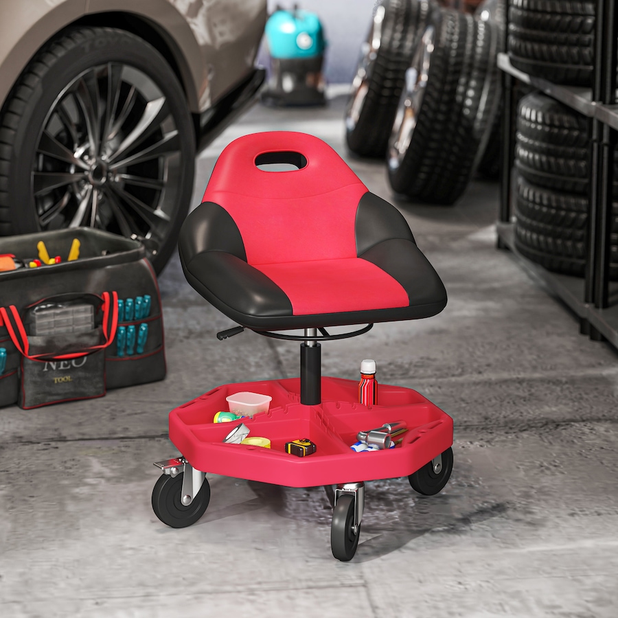 Image 993083_ALTMORE1.jpg, Product 993-083 / Price $129.99, HOMCOM Rolling Mechanic Stool, 300 LBS Capacity Garage Stool, Red from HOMCOM on TSC.ca's Home & Garden department