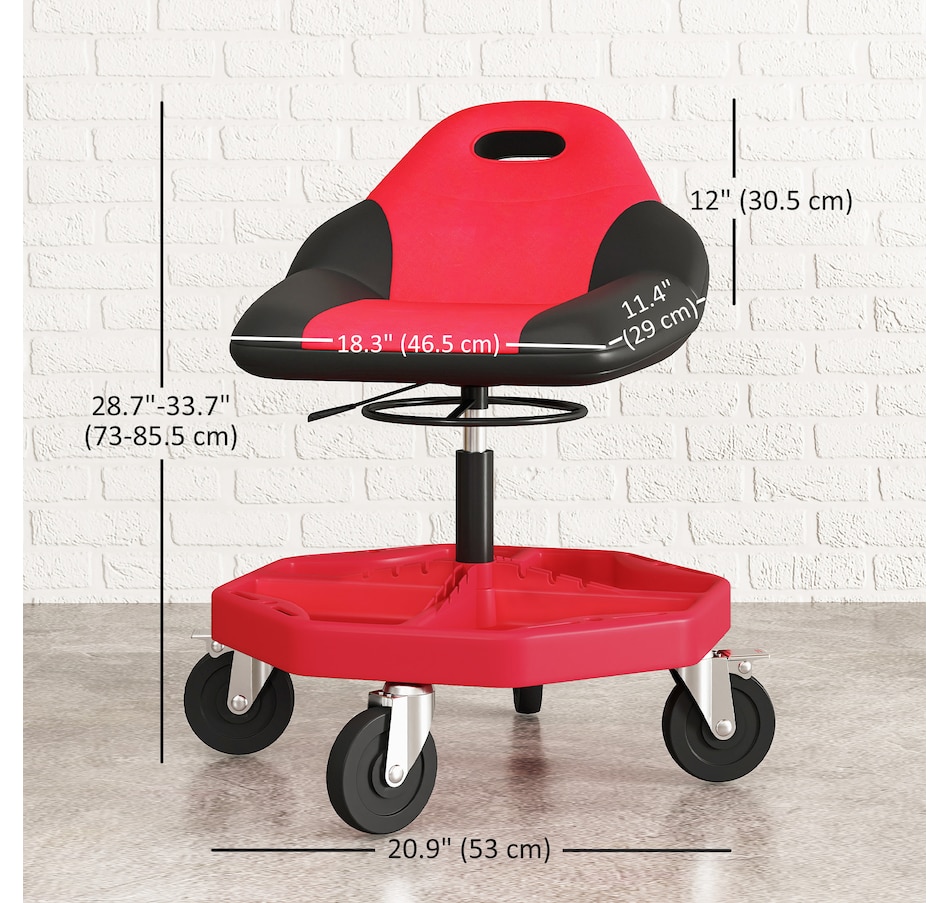 Image 993083_ALTMORE2.jpg, Product 993-083 / Price $129.99, HOMCOM Rolling Mechanic Stool, 300 LBS Capacity Garage Stool, Red from HOMCOM on TSC.ca's Home & Garden department