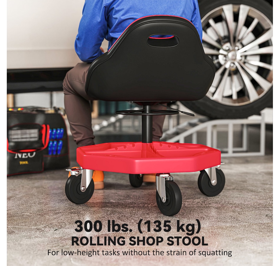 Image 993083_ALTMORE3.jpg, Product 993-083 / Price $129.99, HOMCOM Rolling Mechanic Stool, 300 LBS Capacity Garage Stool, Red from HOMCOM on TSC.ca's Home & Garden department
