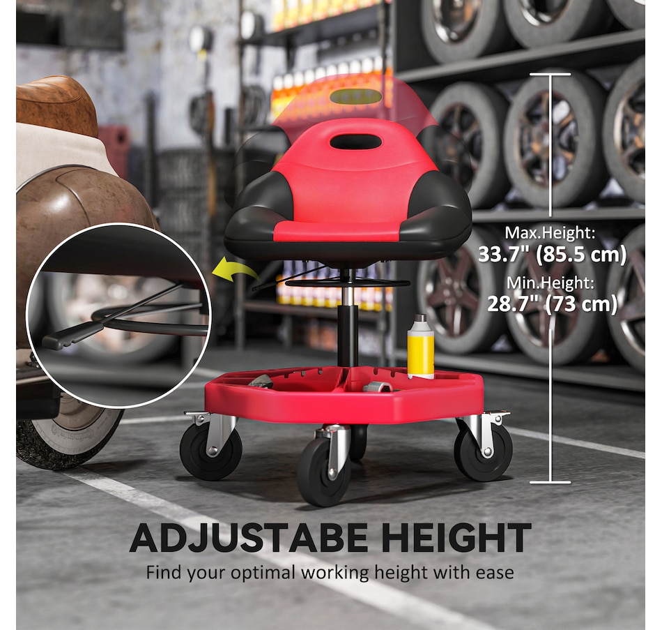 Image 993083_ALTMORE4.jpg, Product 993-083 / Price $129.99, HOMCOM Rolling Mechanic Stool, 300 LBS Capacity Garage Stool, Red from HOMCOM on TSC.ca's Home & Garden department